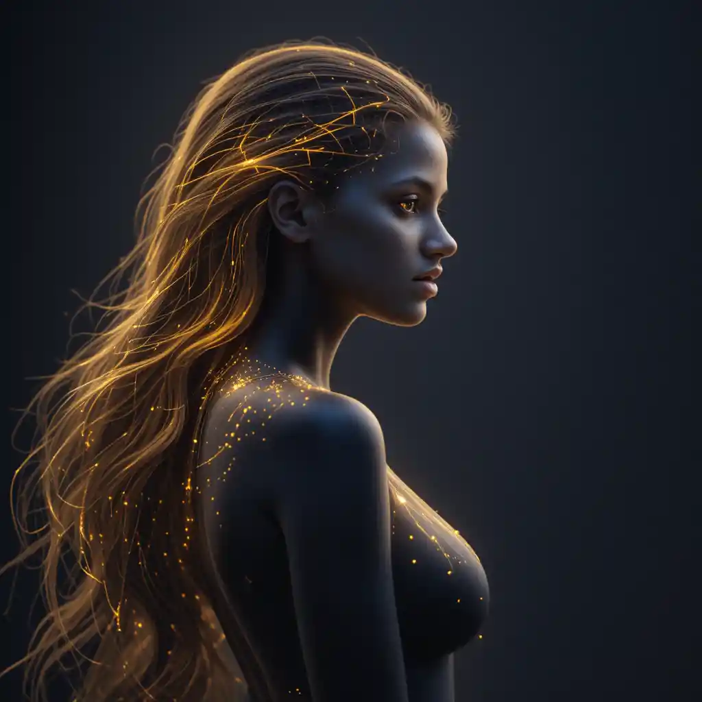 Elegant female silhouette with golden glowing contours