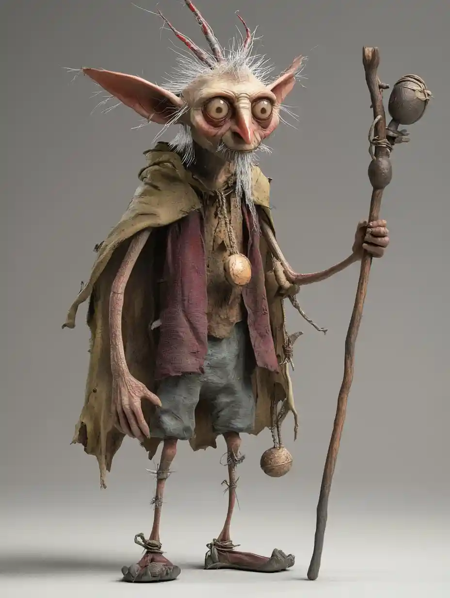 Wise ant humanoid wizard holding a staff in 3D