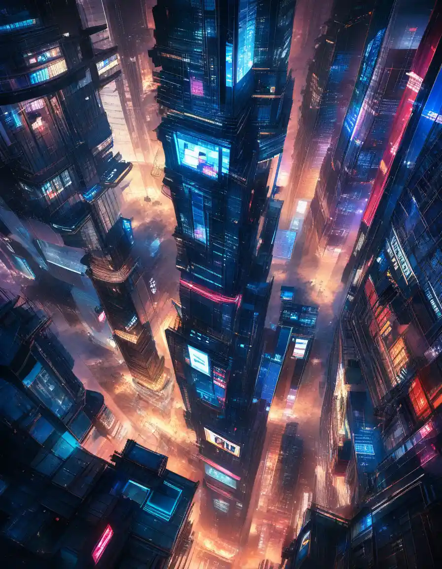 Neon soaked cyberpunk megacity under a midnight monsoon