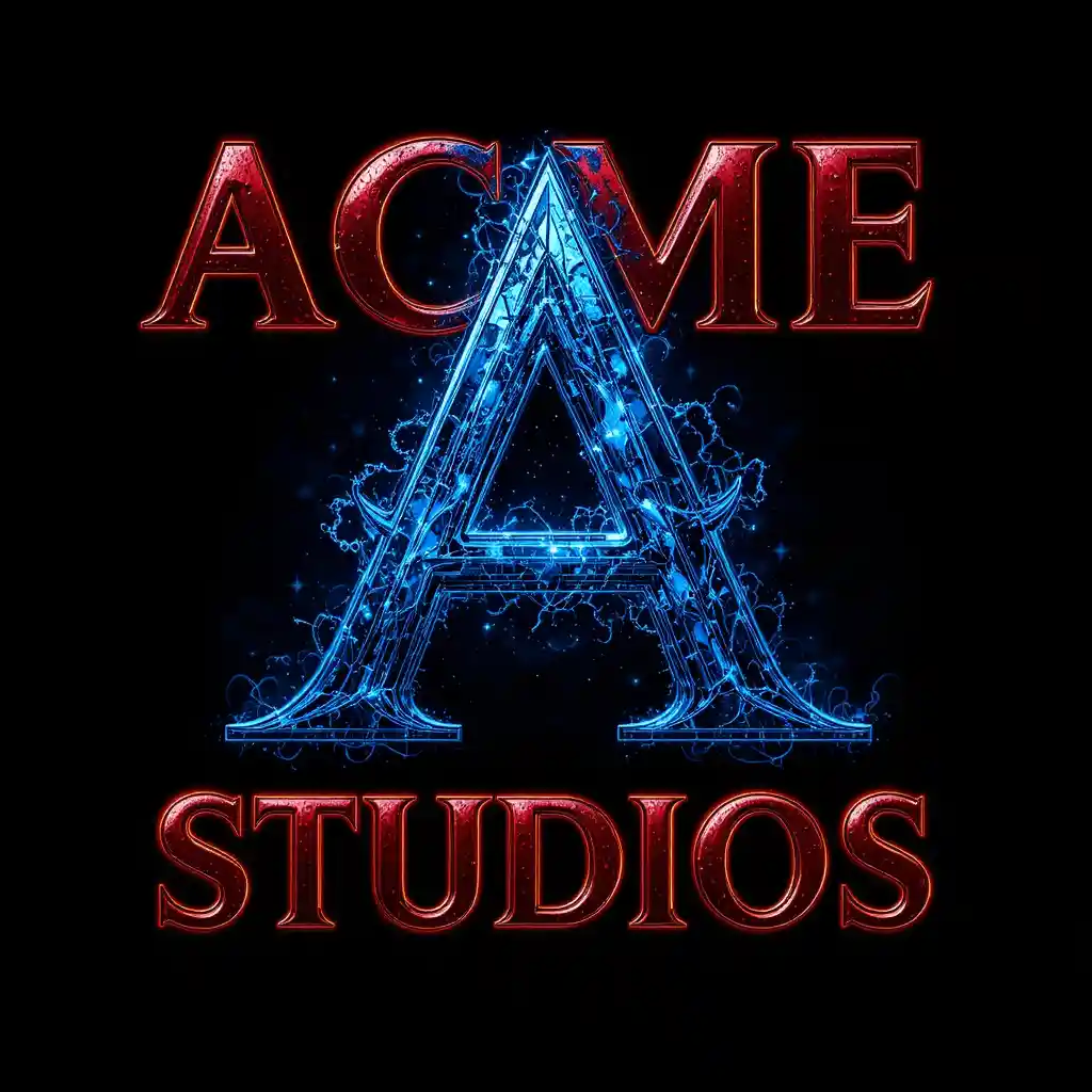 Logo da studio rosso lucido con monogramma blu su sfondo nero stellato