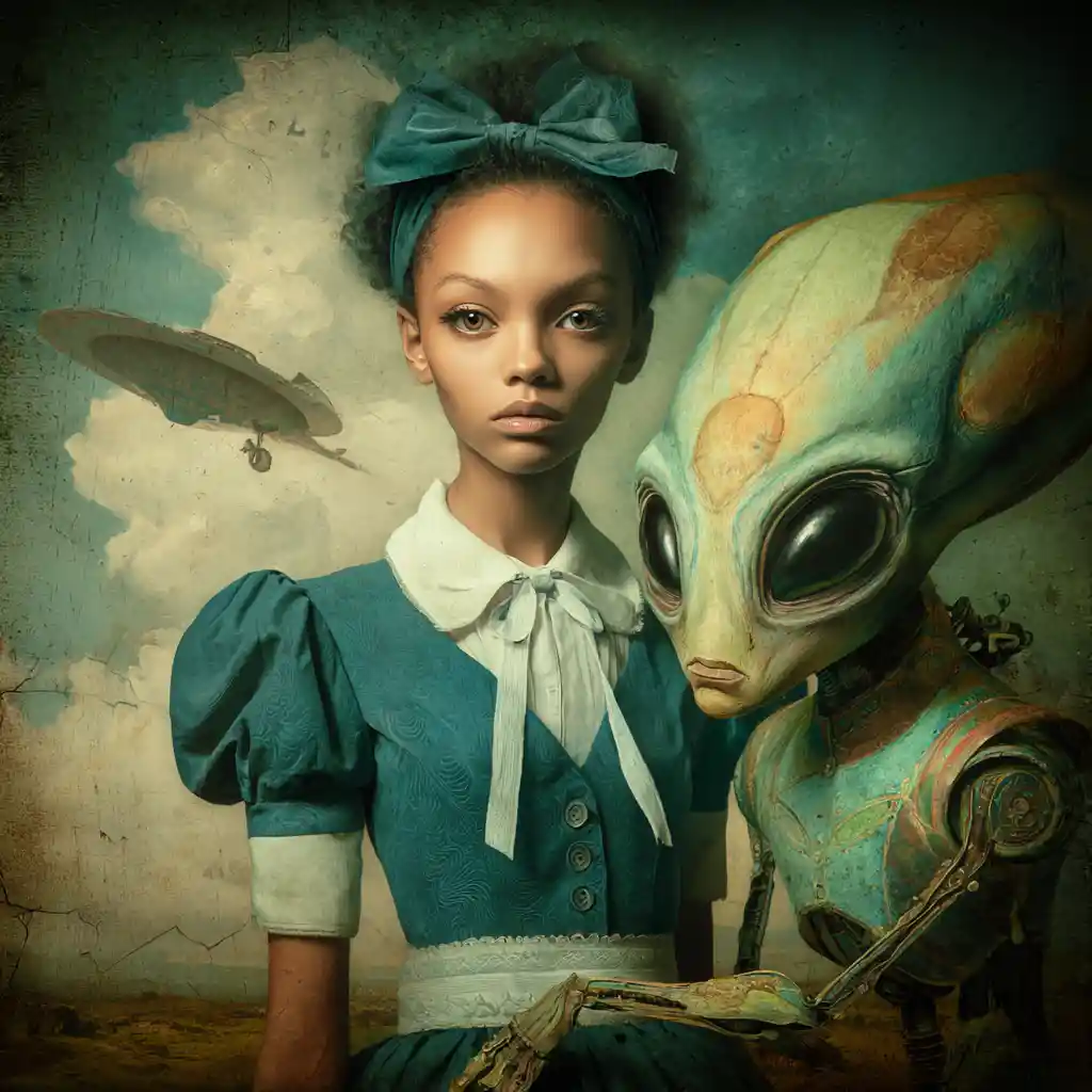 Surreal alien antagonist in a vibrant cinematic dreamscape