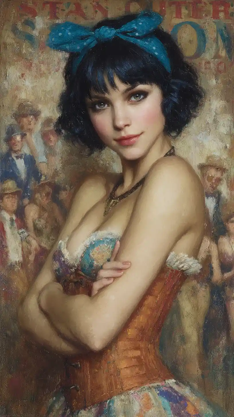 Mysterious Woman In Retro Corset Dress Glancing Back