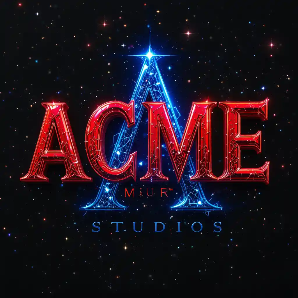 Logo di studio rosso lucido con simbolo blu su campo di stelle