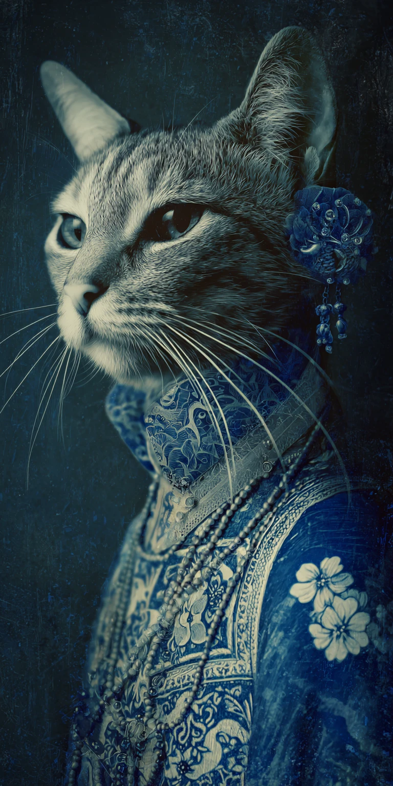 Stylish tabby cat in luxurious punk fashion portrait