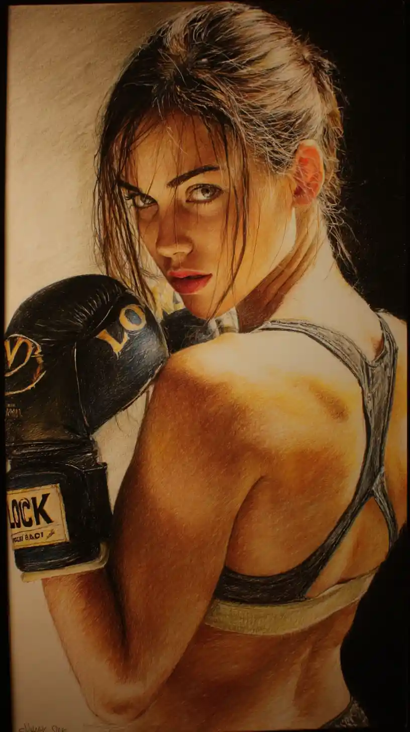 Intense female boxer portrait in dramatic close up view
