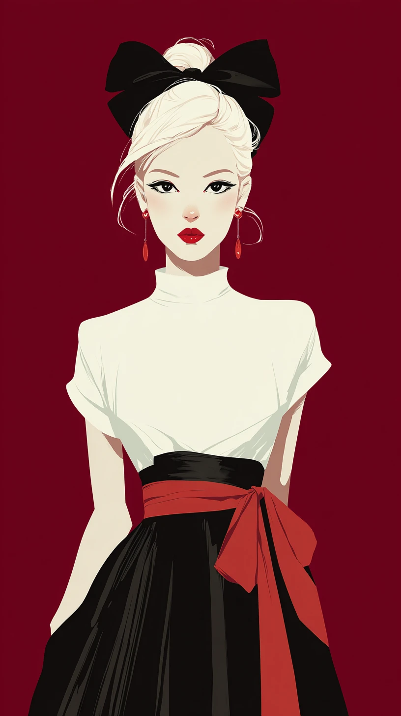 Elegant blonde woman in red and black vector portrait