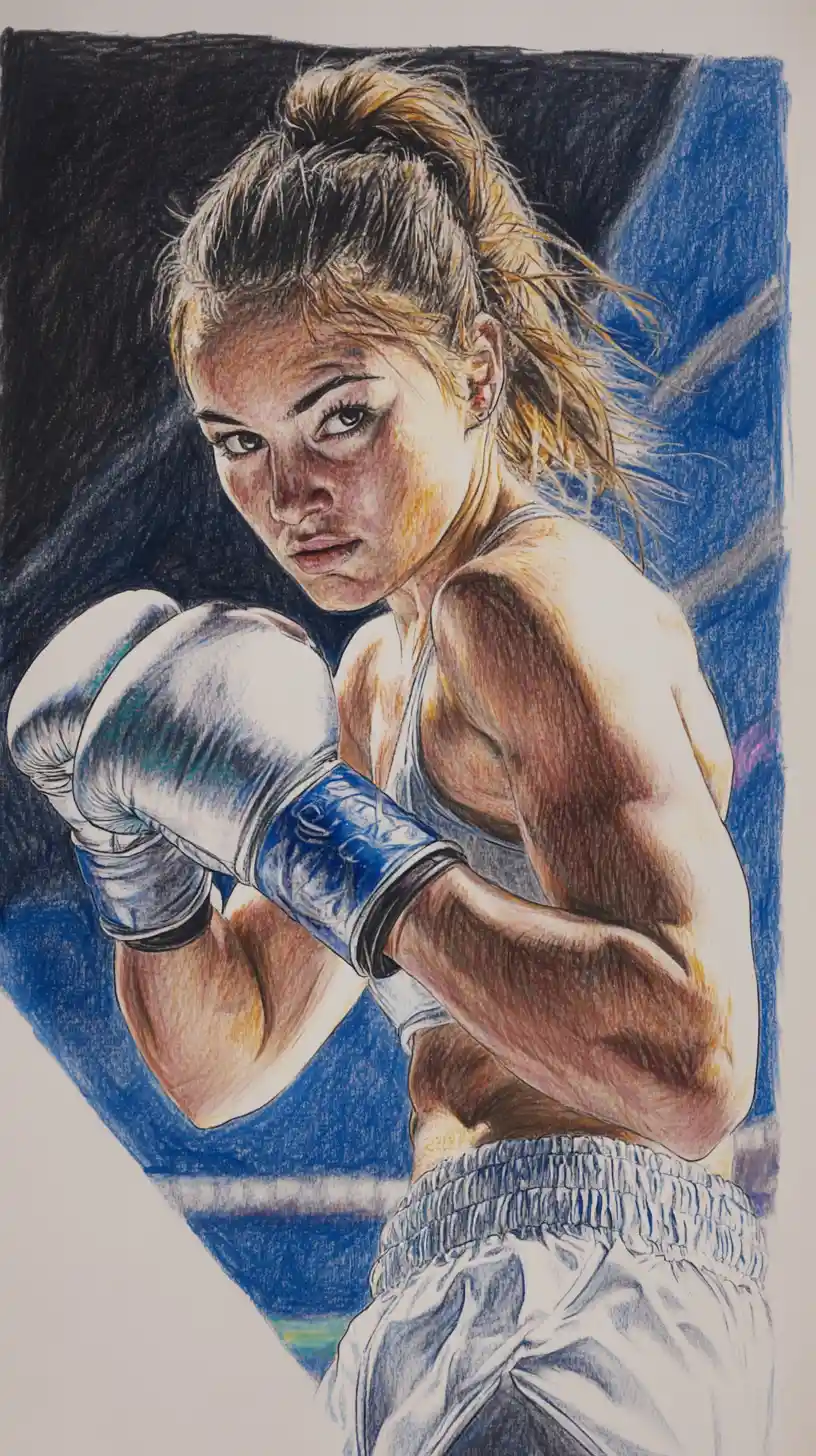 Female boxer resting against the ropes between rounds