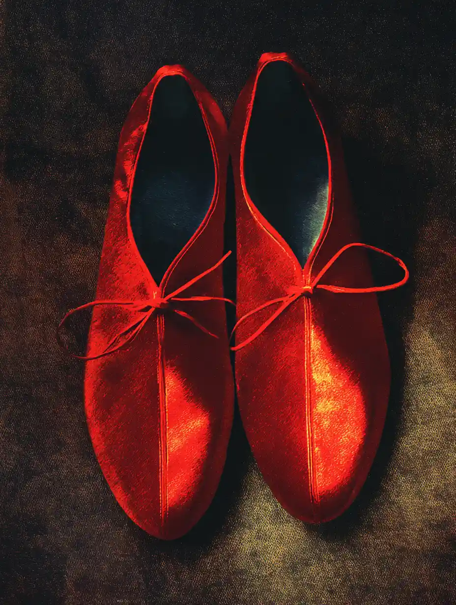 Surreal red dance shoes in a minimal vintage collage
