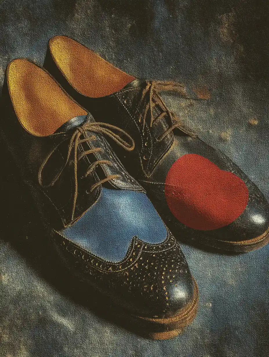 Surreal vintage collage of a pair of dancing shoes