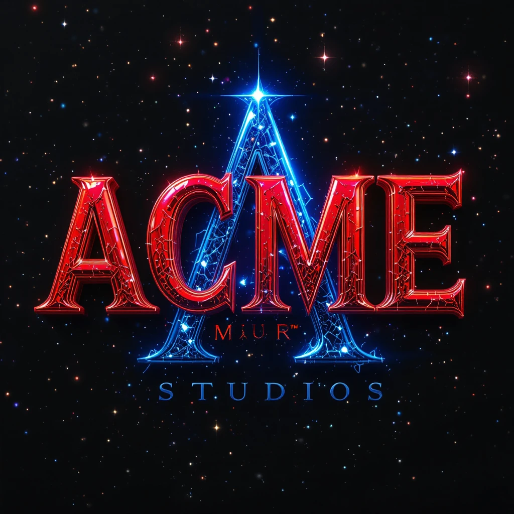 Shiny Red Studio Logo With Blue Symbol On Starfield