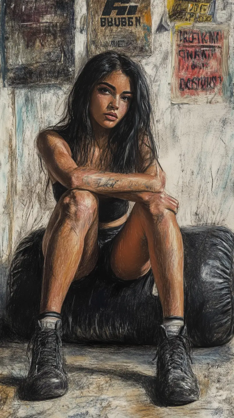 Exhausted female boxer resting on a gym floor