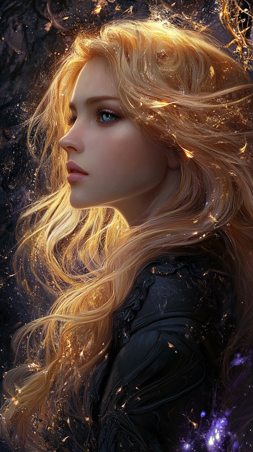 Ethereal golden haired woman in mystical backlit portrait