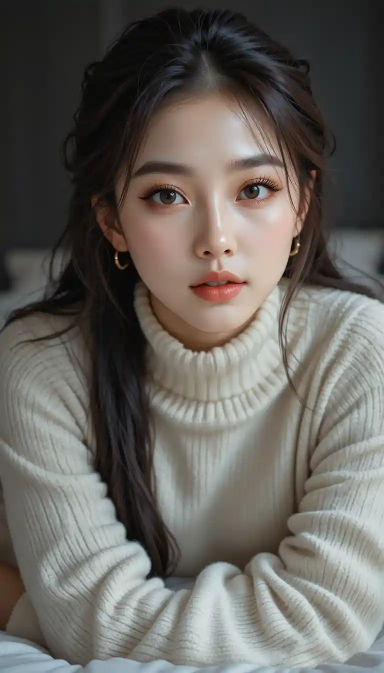 Young Chinese woman in cozy indoor close up portrait