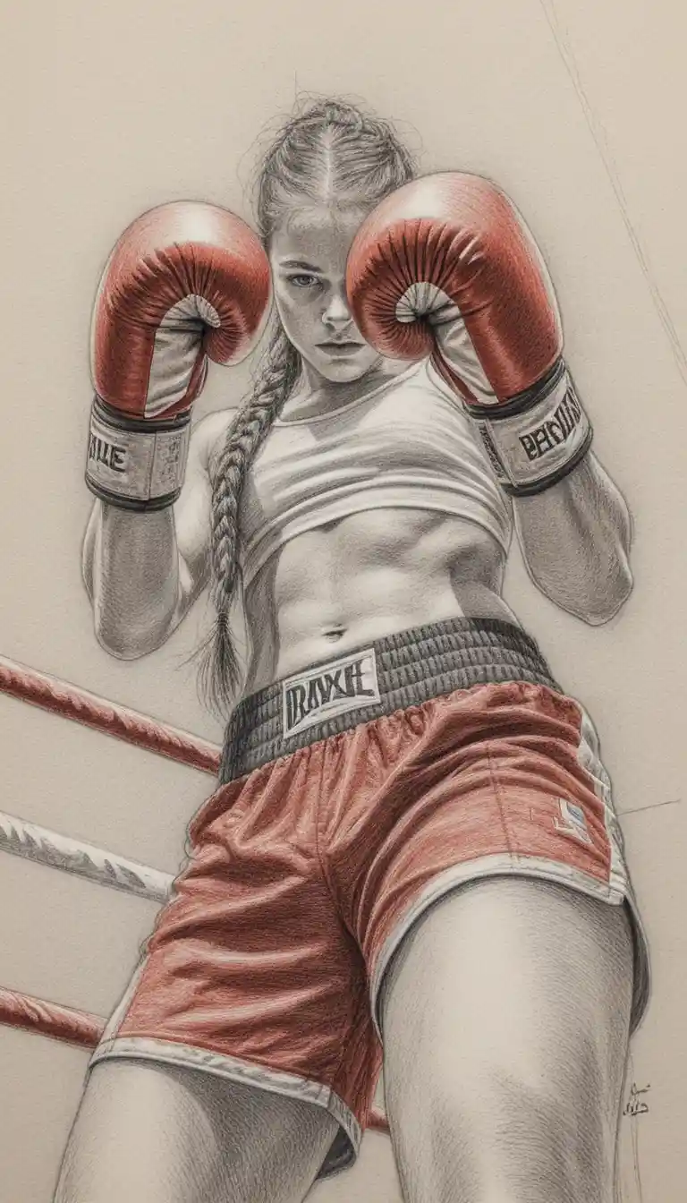 Athletic young boxer in guard on a dramatic boxing ring