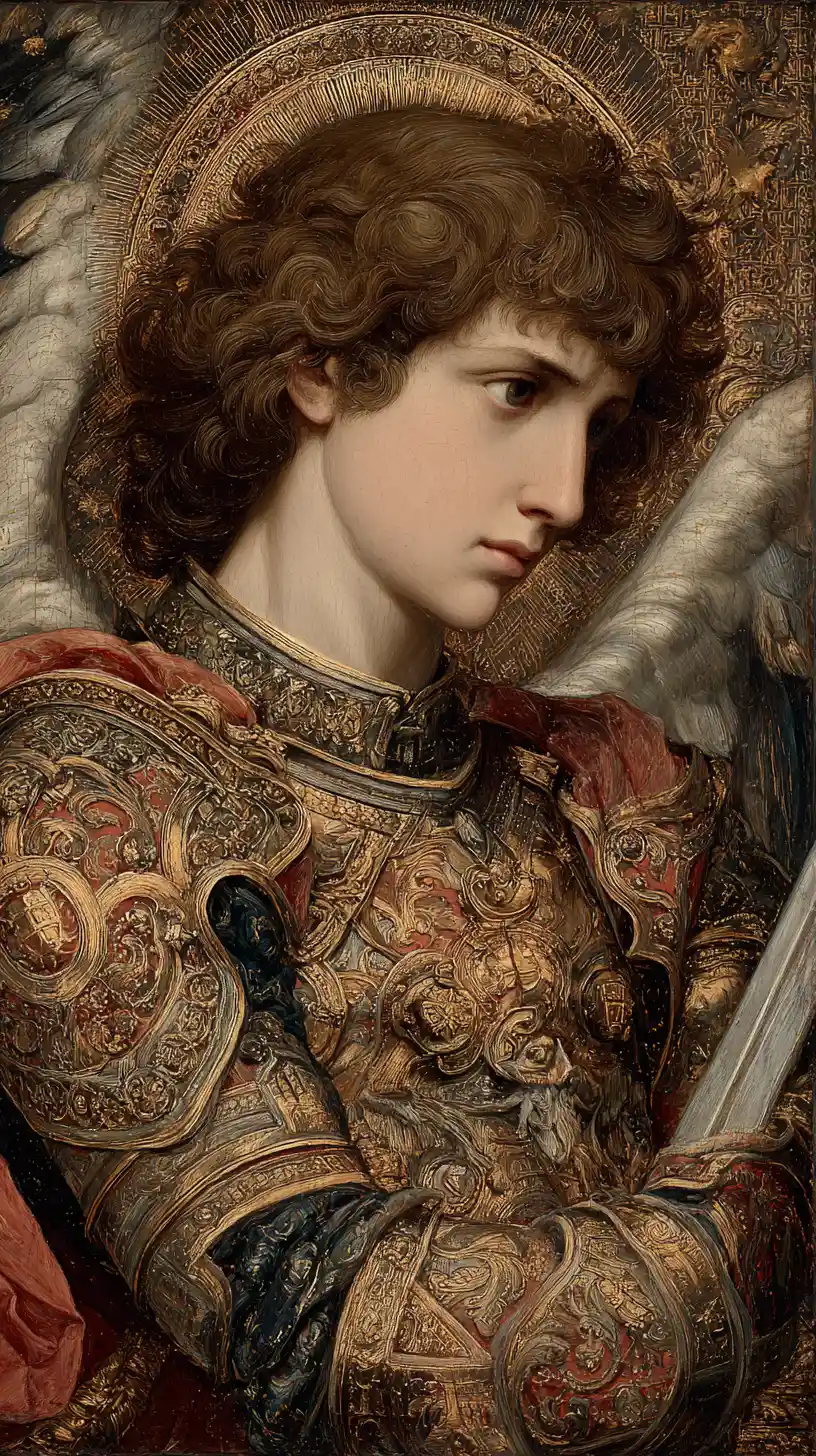 Renaissance archangel Michael with sword in majestic painting