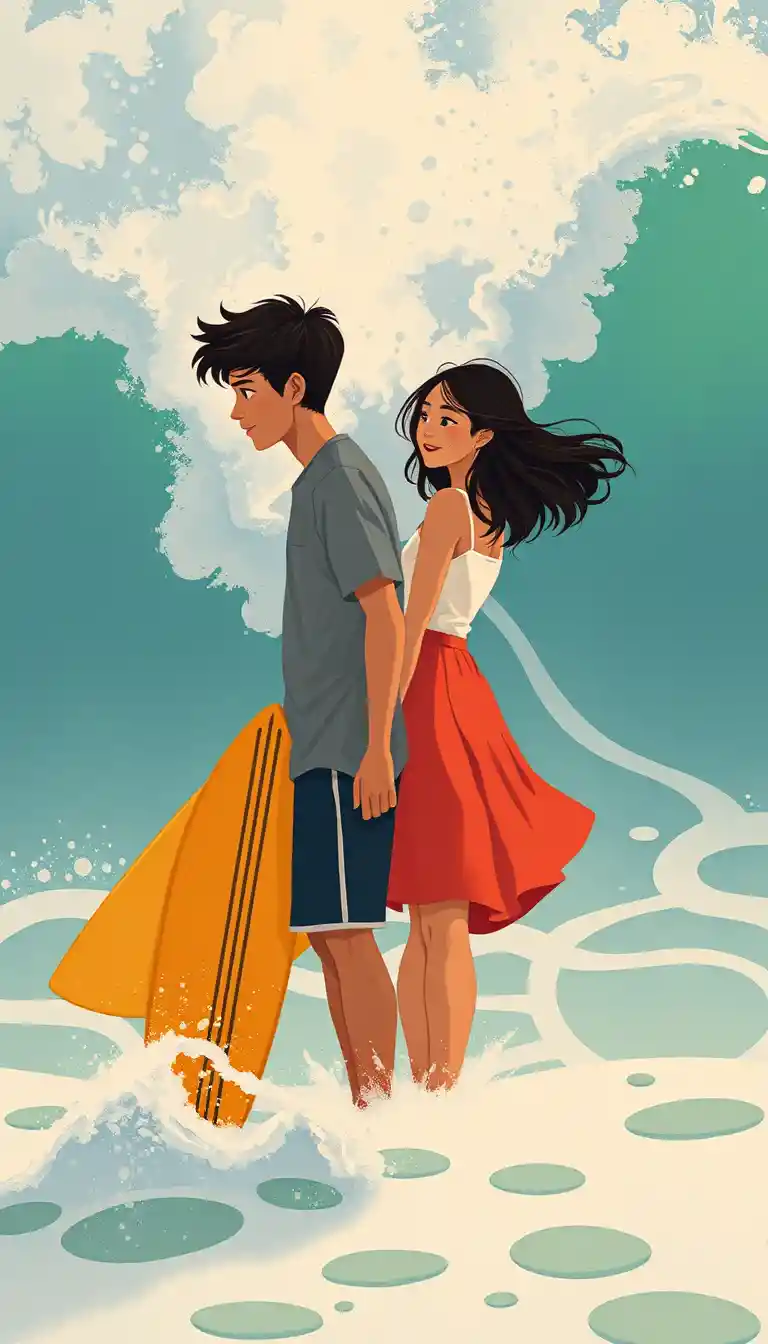 Teenage couple sharing a tender moment by the ocean
