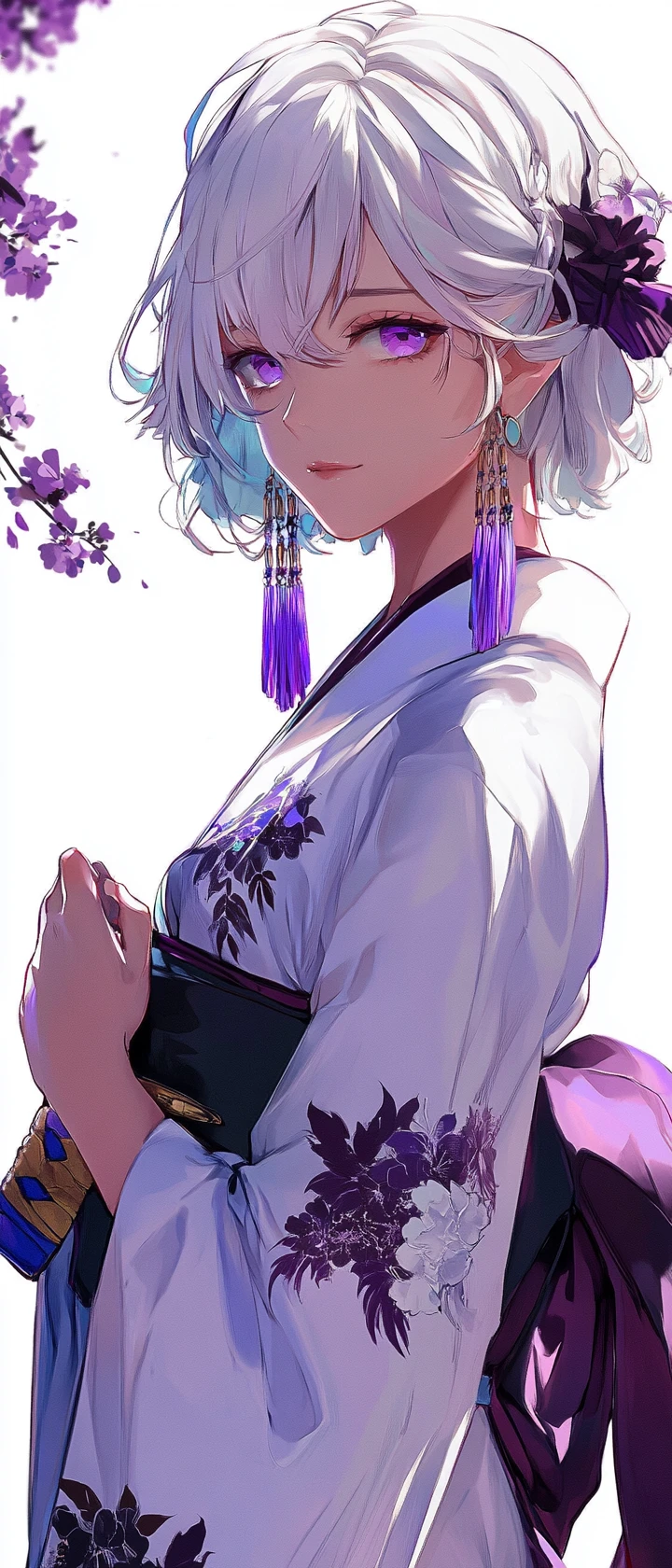 Espadachina de anime serena con kimono blanco y katana