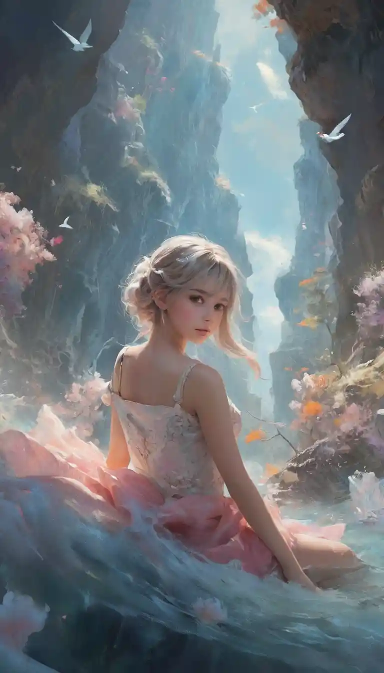 Playful fantasy creature in a surreal glowing dreamscape