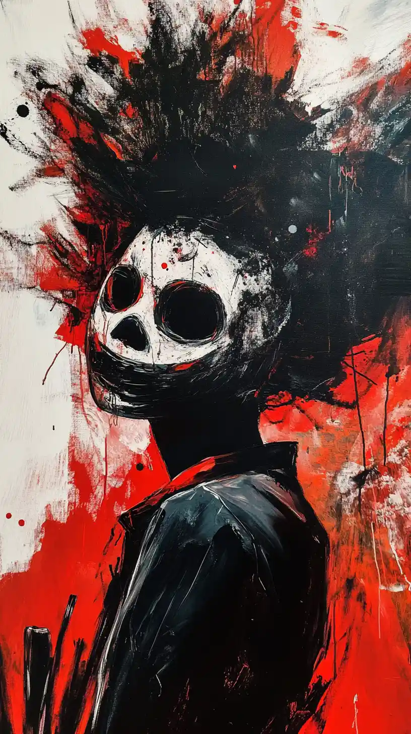 Man under invisible pressure reaching for a gun and mask