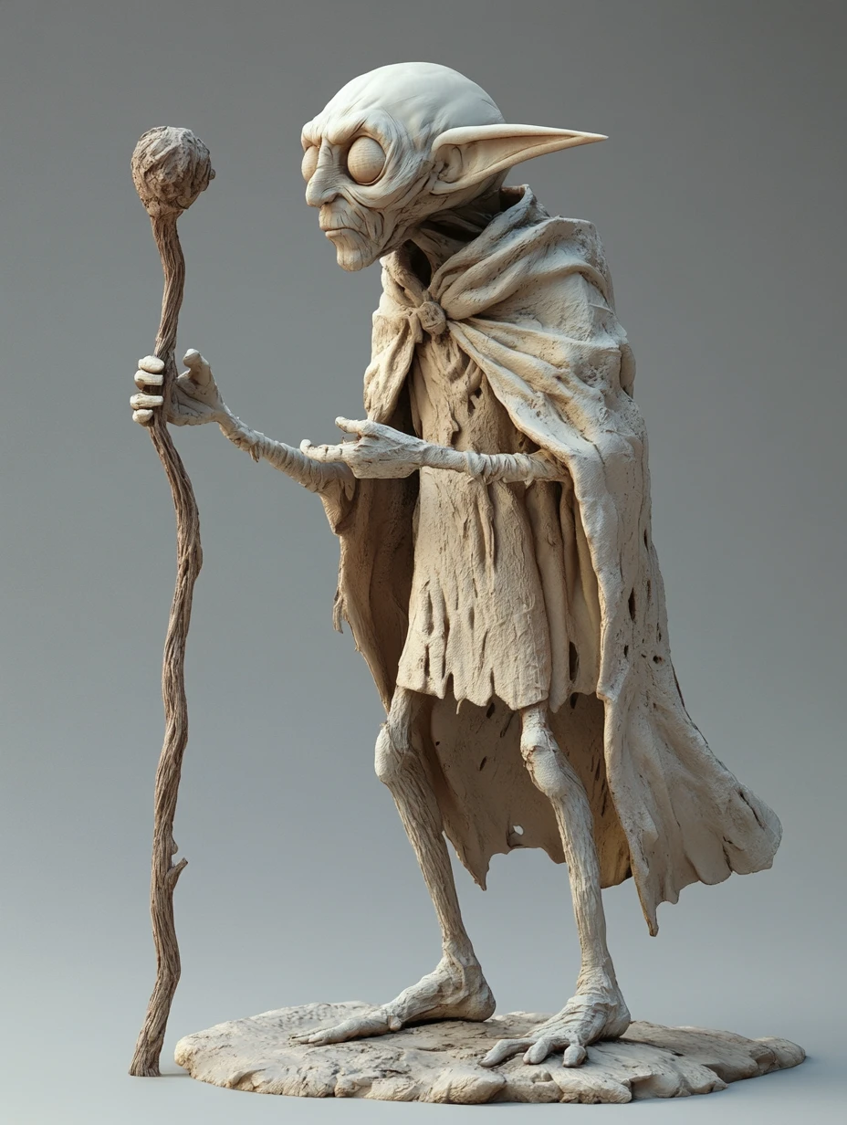 Wise ant humanoid wizard holding a staff in 3D art