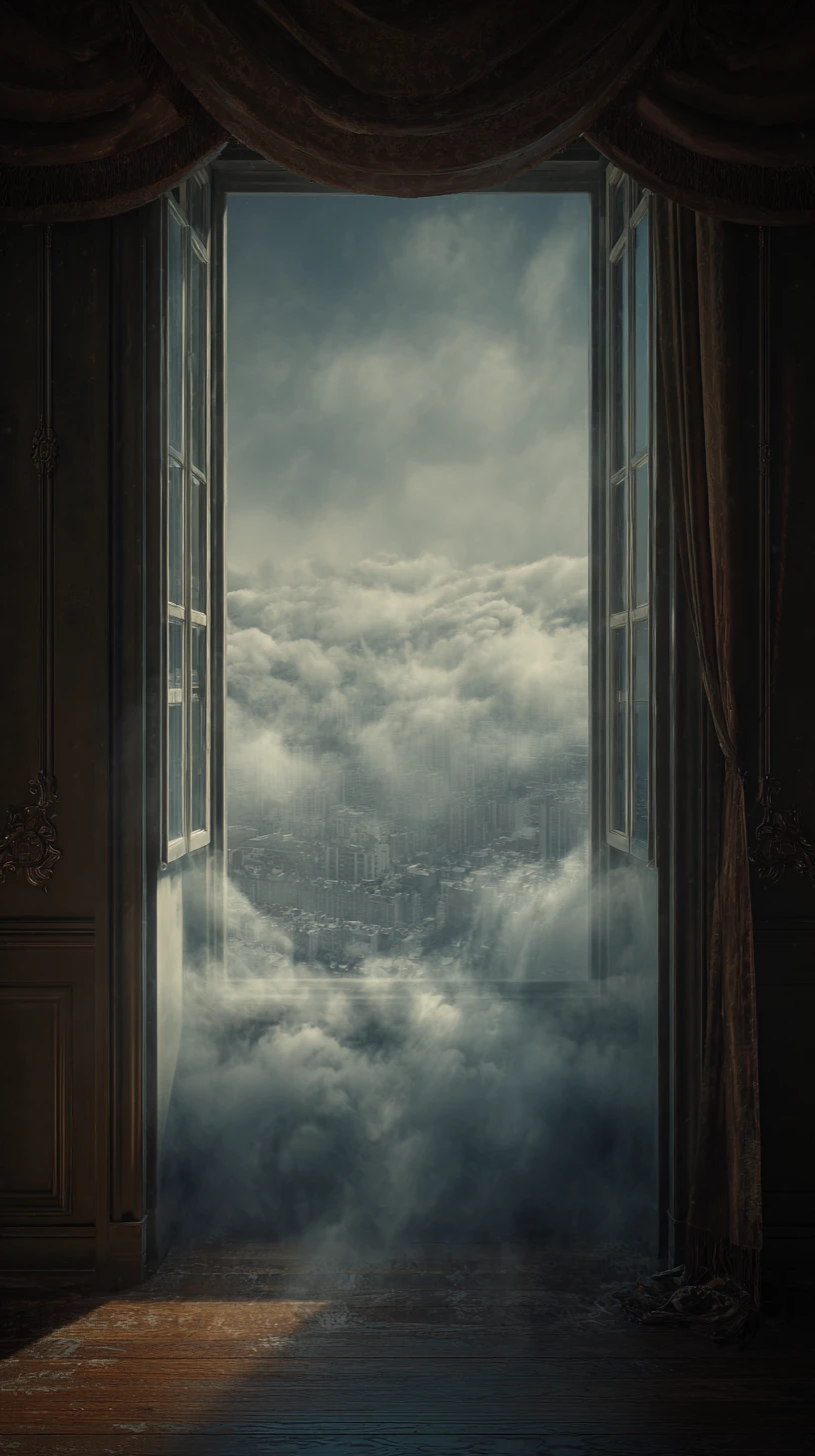 Contemplative view from a high window above the city
