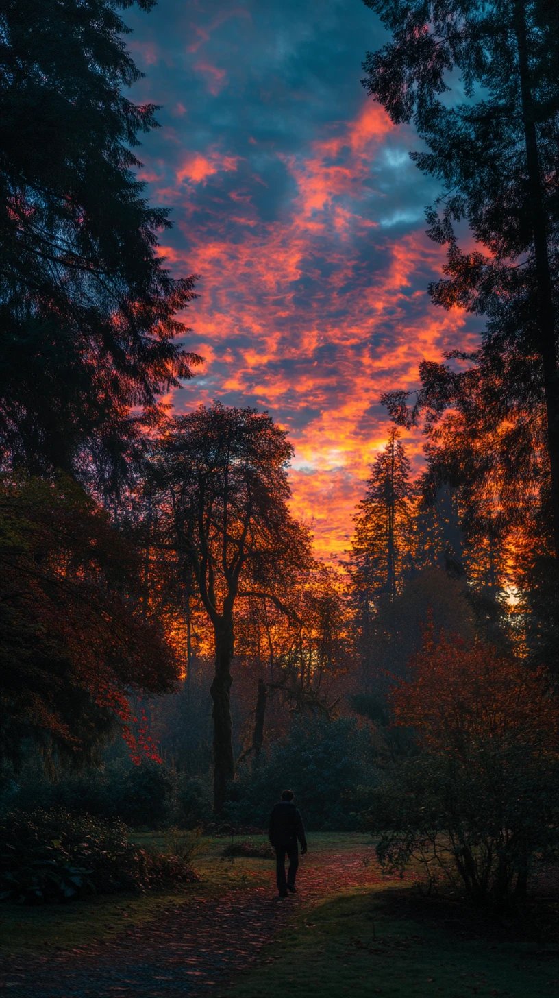 Ninja moviéndose sigilosamente por un bosque otoñal al atardecer