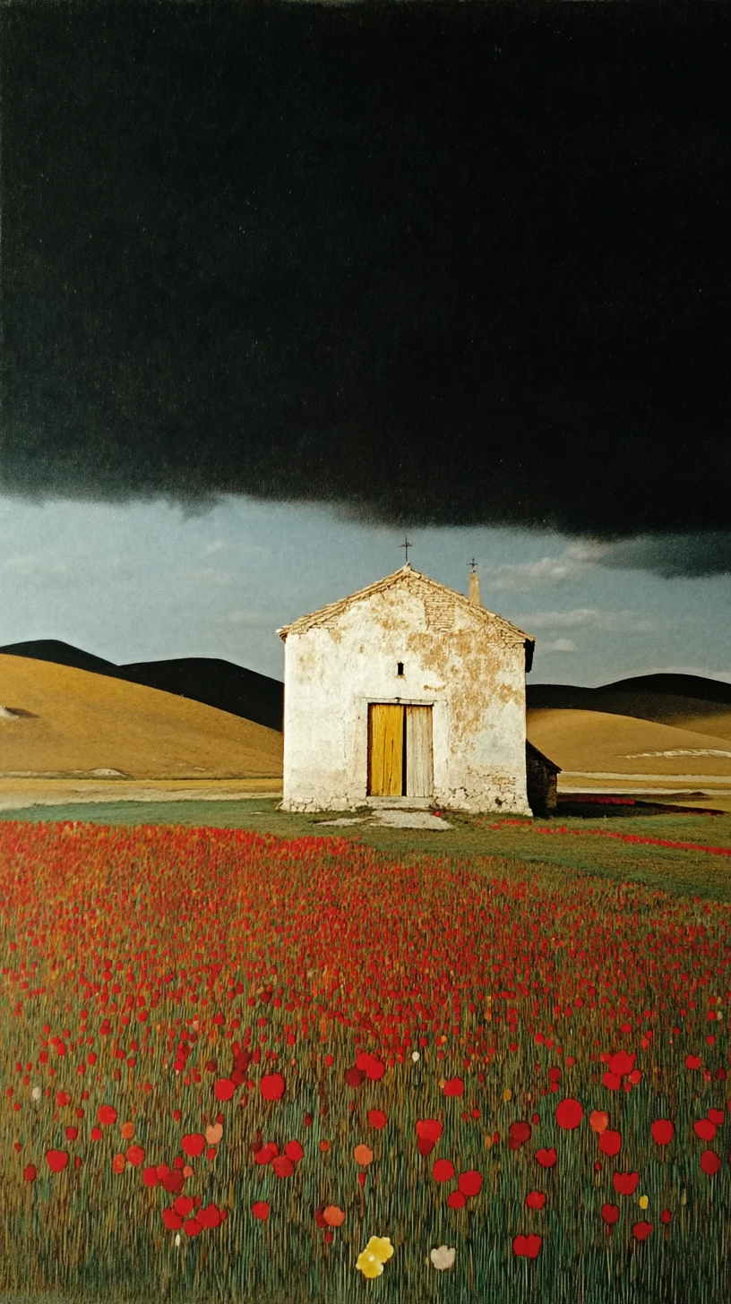 Ancient Hilltop Chapel Overlooking Crimson Poppy Field