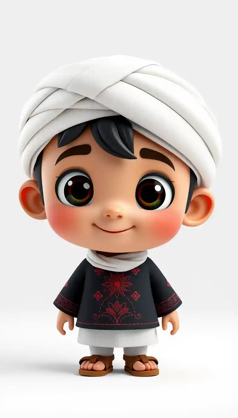 전통 의상을 입은 귀여운 3D 팔레스타인 소년 캐릭터