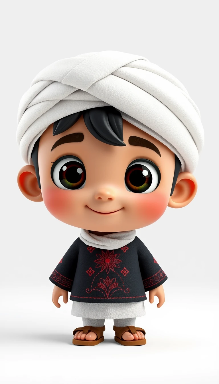 Cute 3D Palestinian boy character in traditional outfit