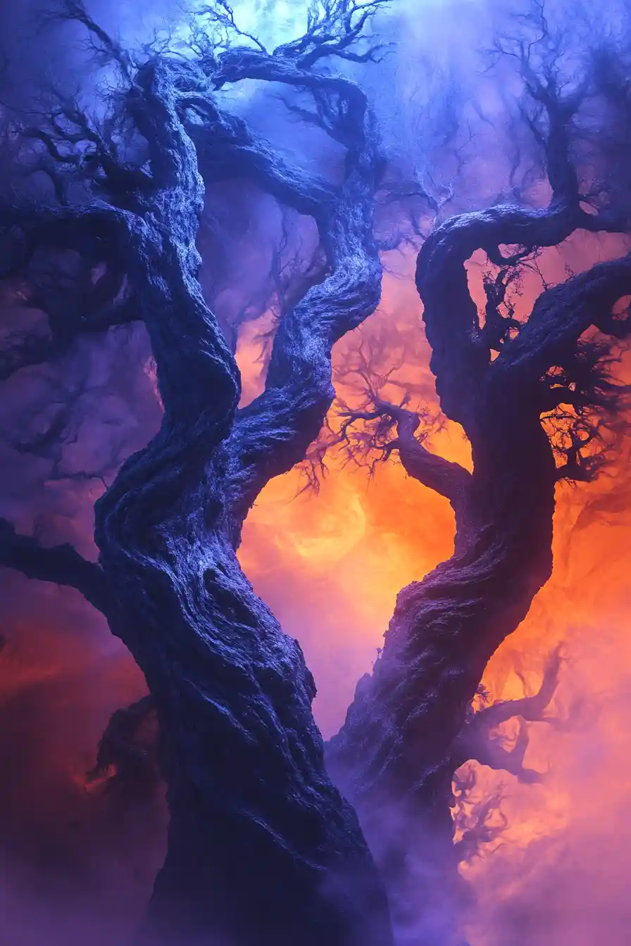 Surreal Glowing Trees In A Fiery Purple Dreamscape