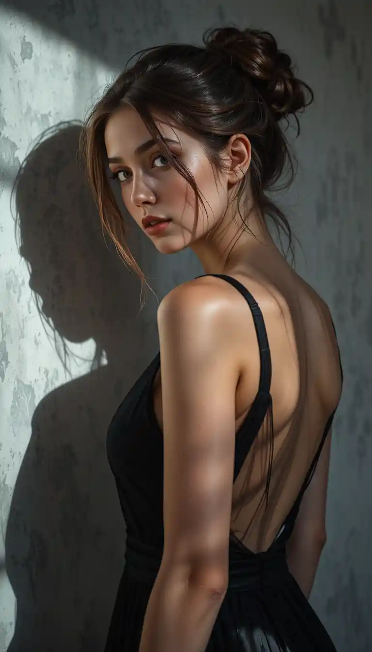 Cinematic close up of woman with face projected on wall