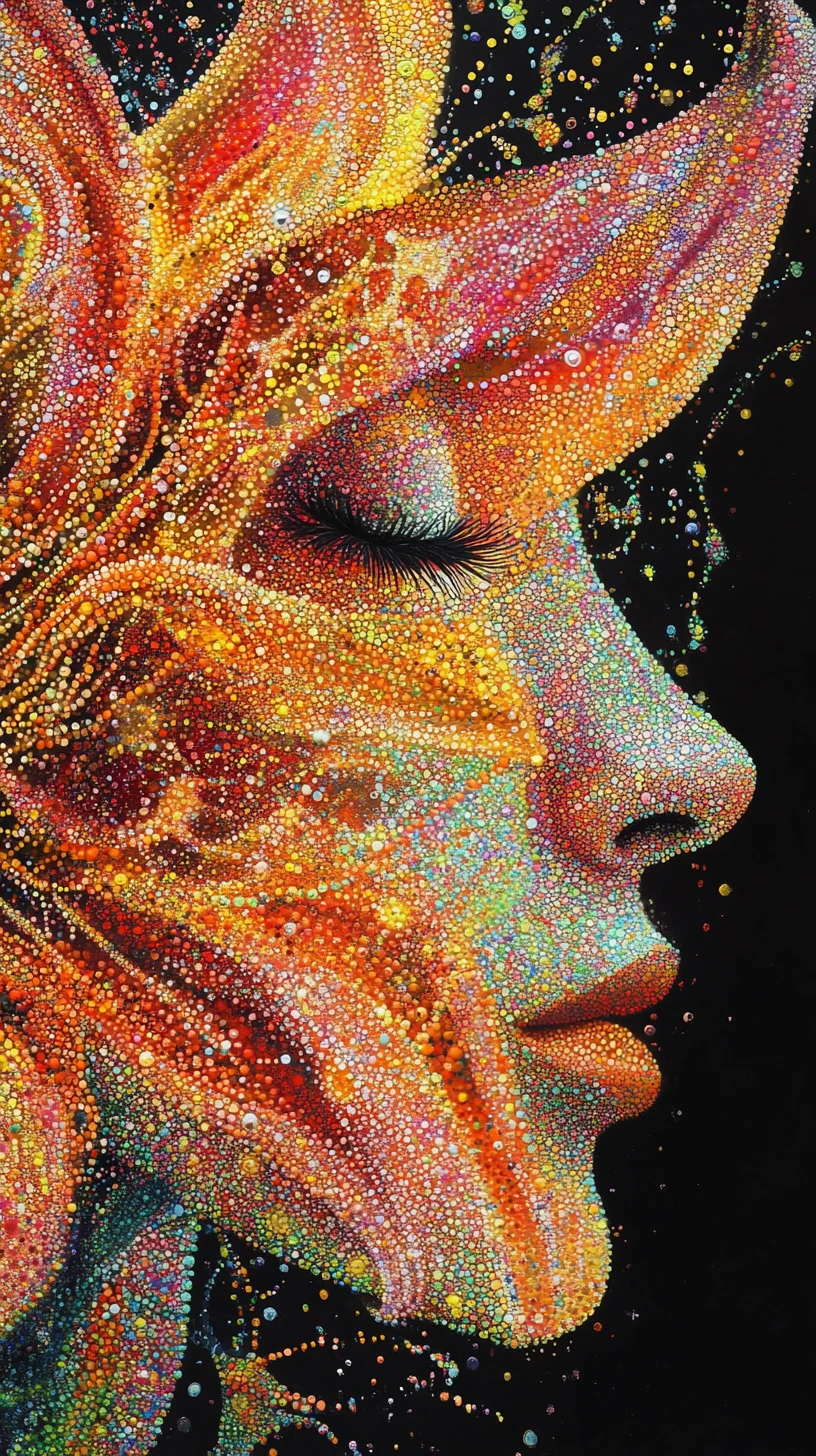 Abstract pointillist flower shaped by mathematical tangent limits