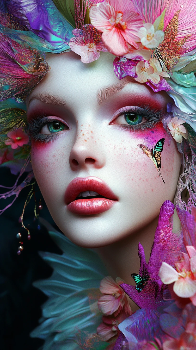 Surreal 3D portrait of an avant garde woman in color