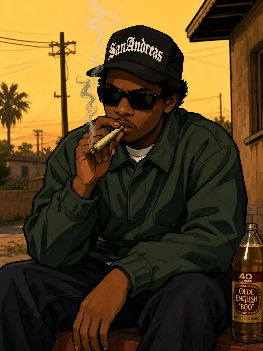 Digital illustration featuring a stylized cigarette detail