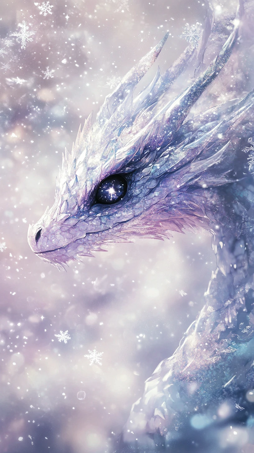 Ethereal Dragon Gaze Against A Cosmic Winter Sky