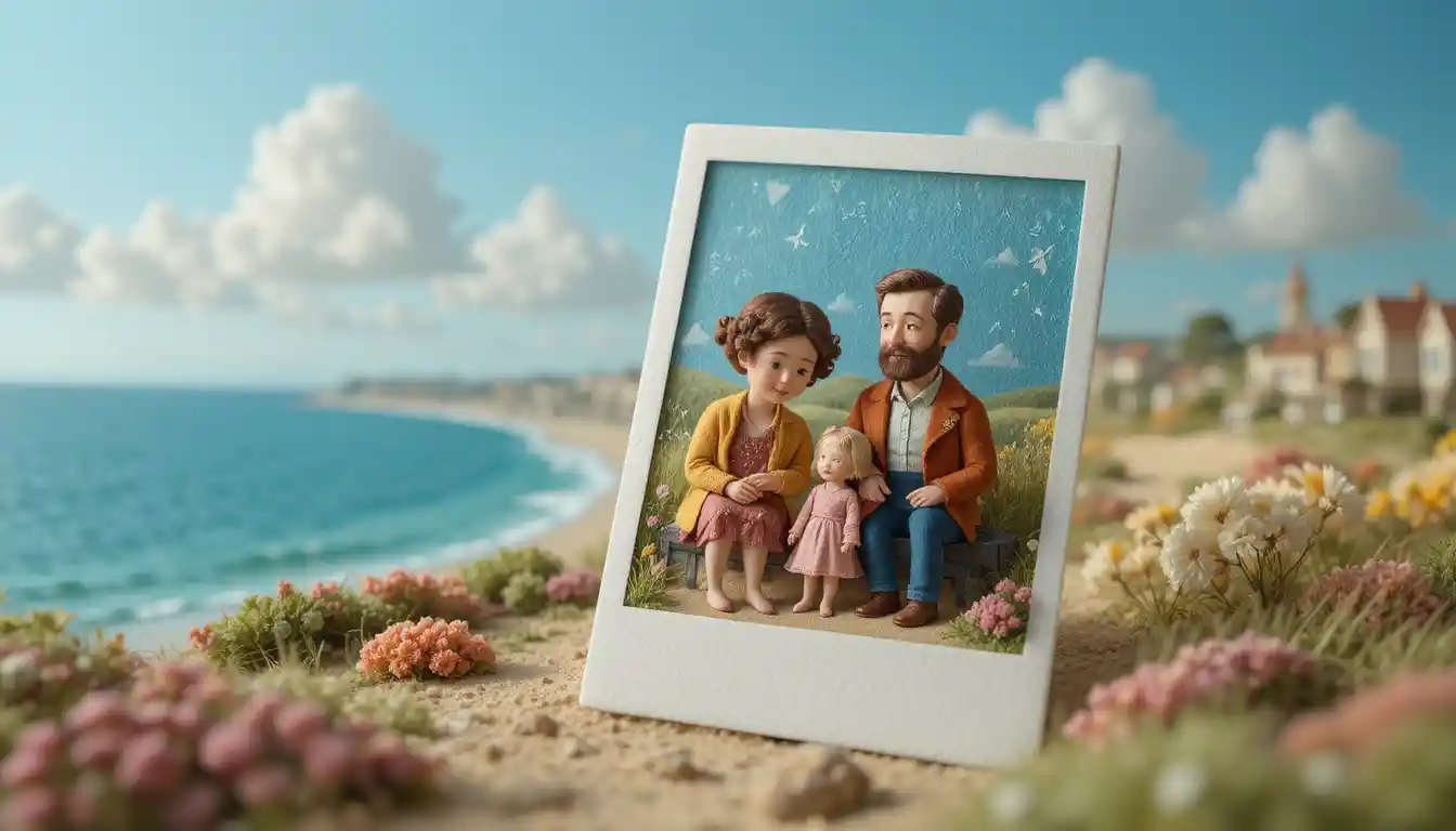 Miniature 3D polaroid landscape in wool felt style