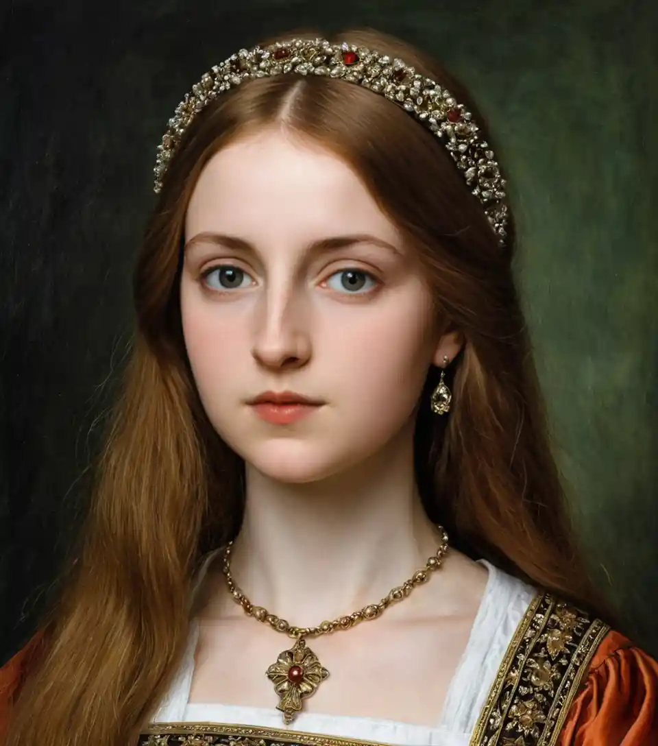 Young Welsh noble girl in a Renaissance style portrait