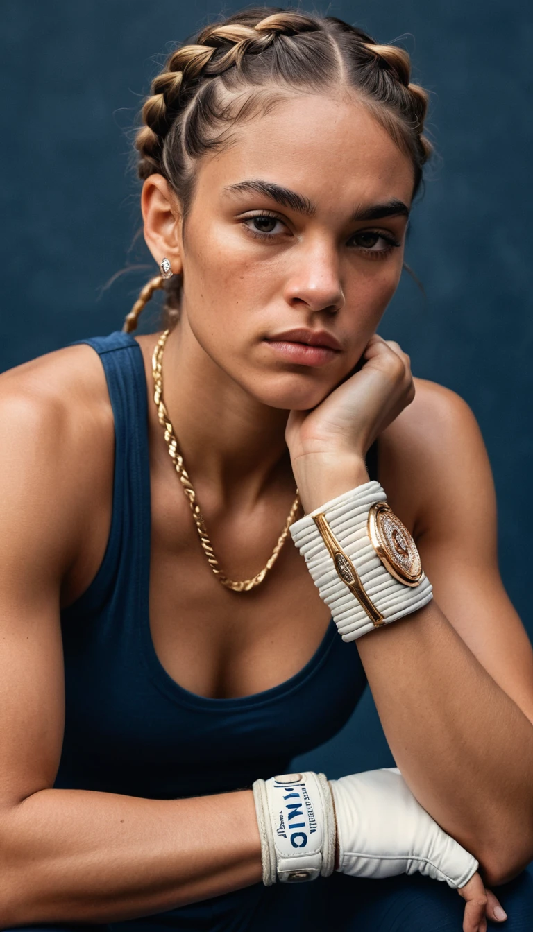Exhausted Woman Boxer Resting On Ropes In Close Up