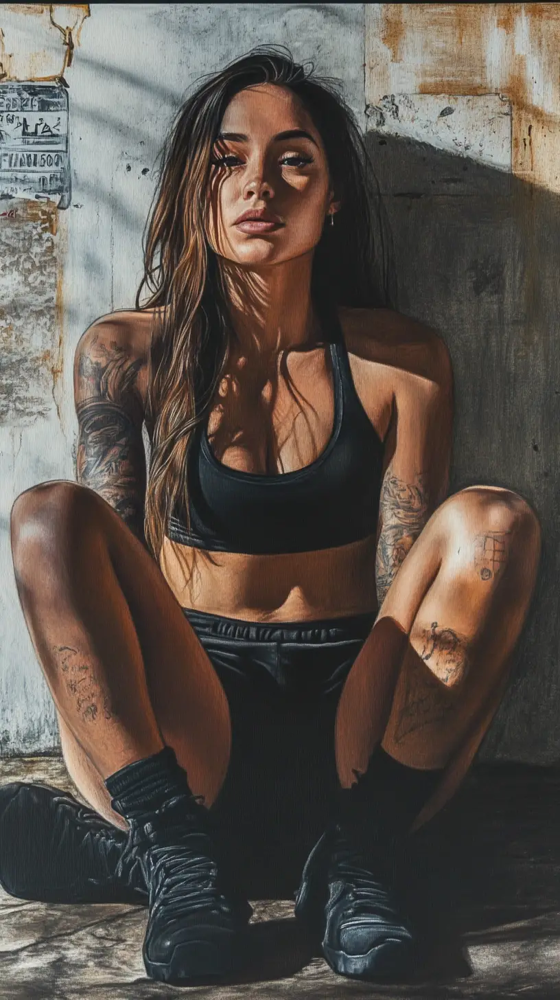 Exhausted female boxer resting on a gym floor