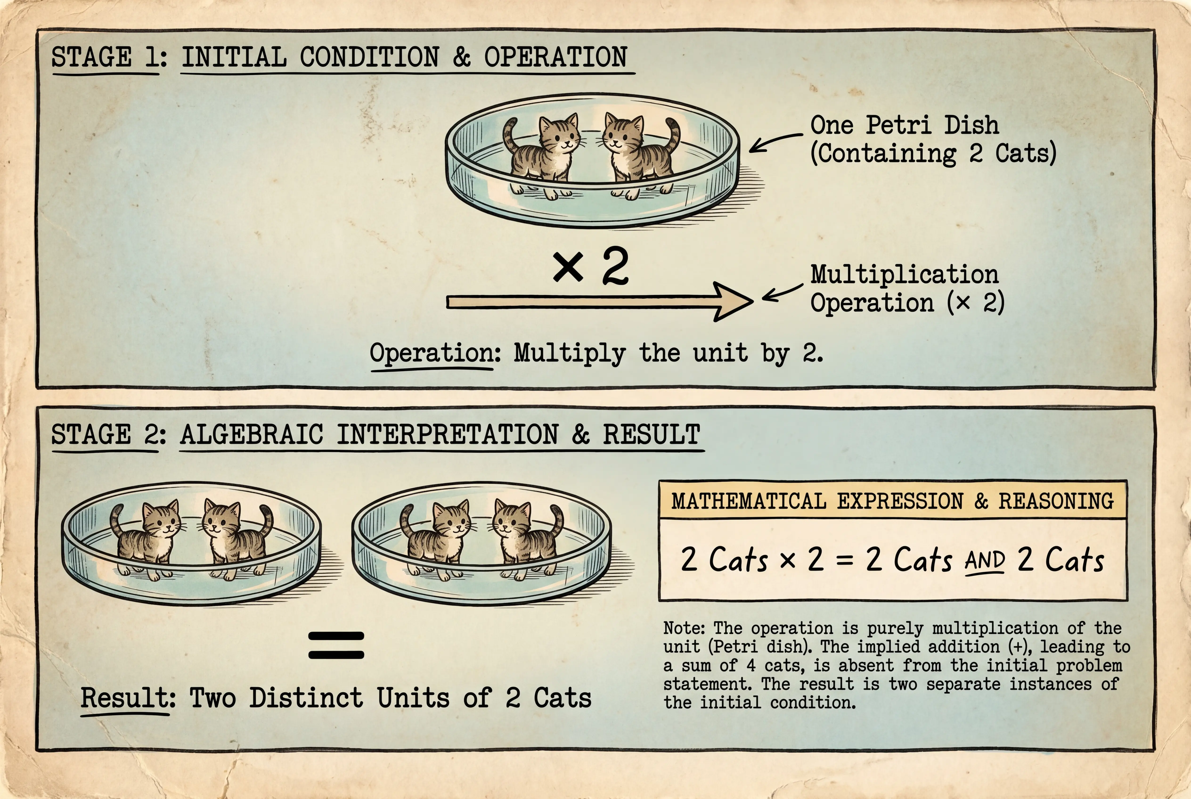 Scientific cat multiplication diagram with petri dish illustration