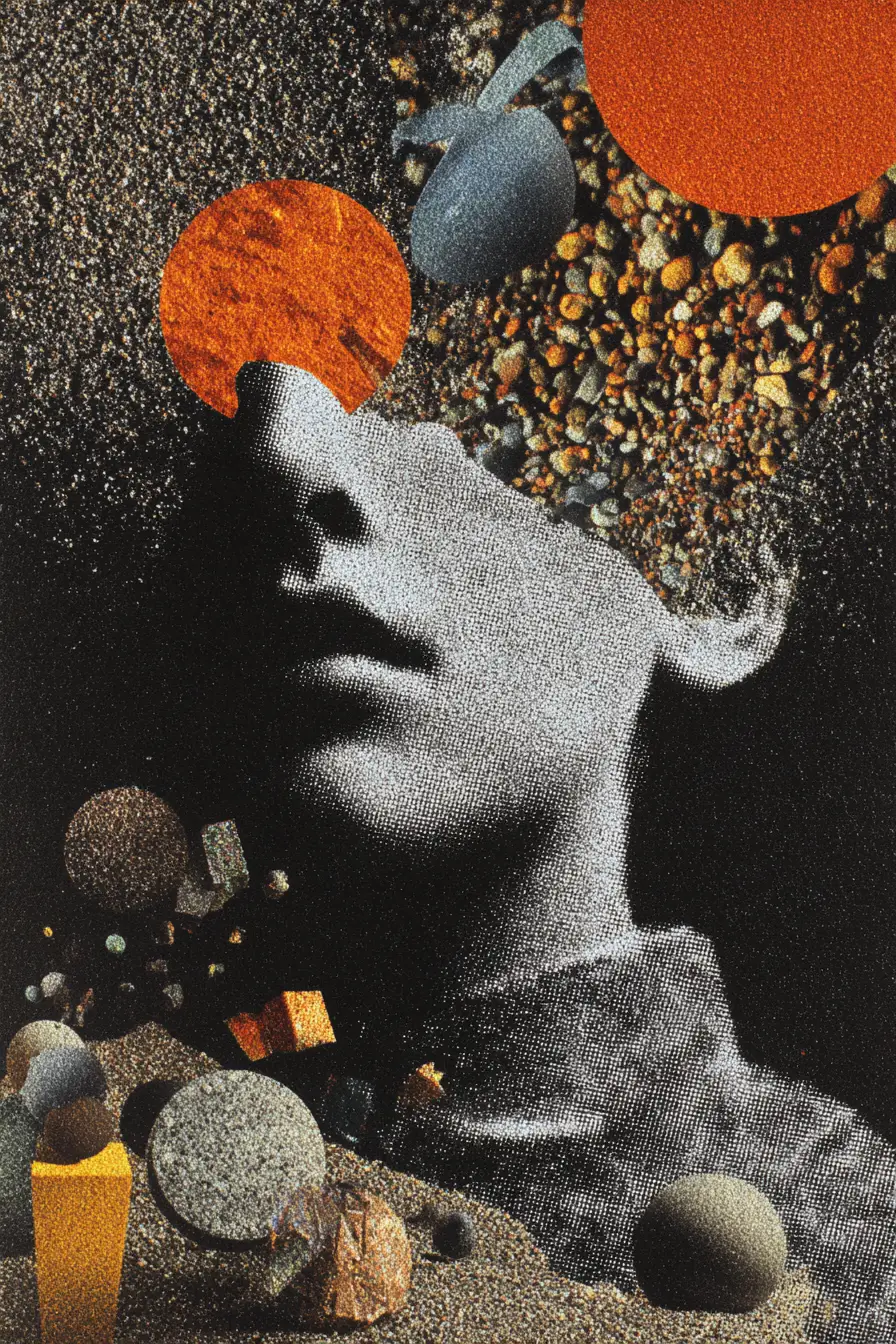 Moody surreal vintage collage with minimalist dreamlike design