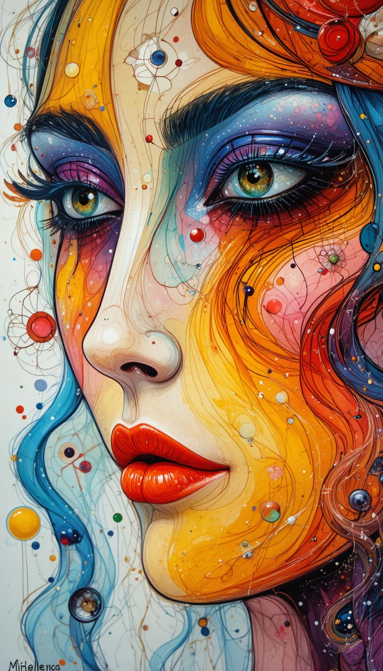 Vibrant abstract face with surreal flowing lines and color