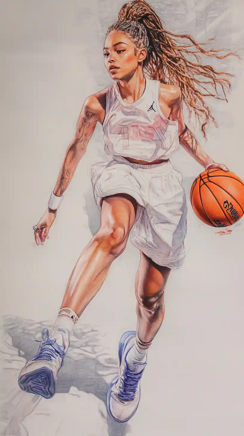 Athletic woman walking on sunny outdoor basketball court