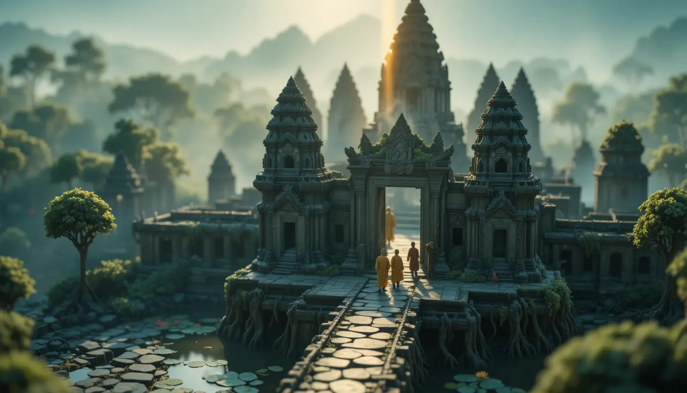 Miniature Angkor Wat Temple Ruins At First Light