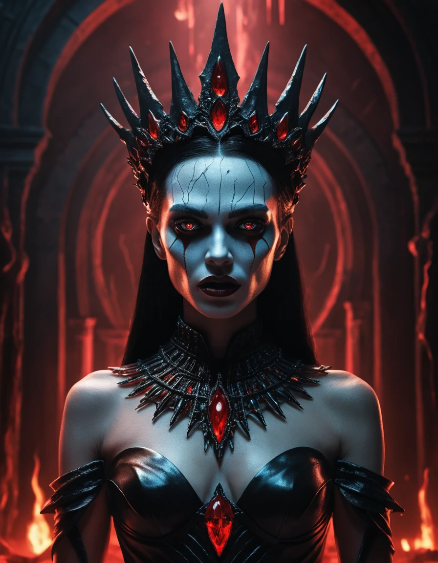 Dark underworld queen in surreal comic horror scene
