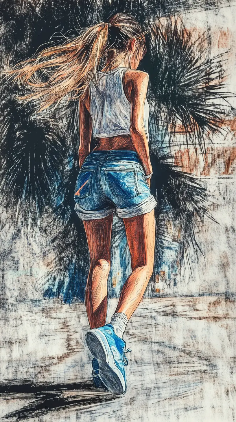 Athletic woman walking on sunny urban basketball court