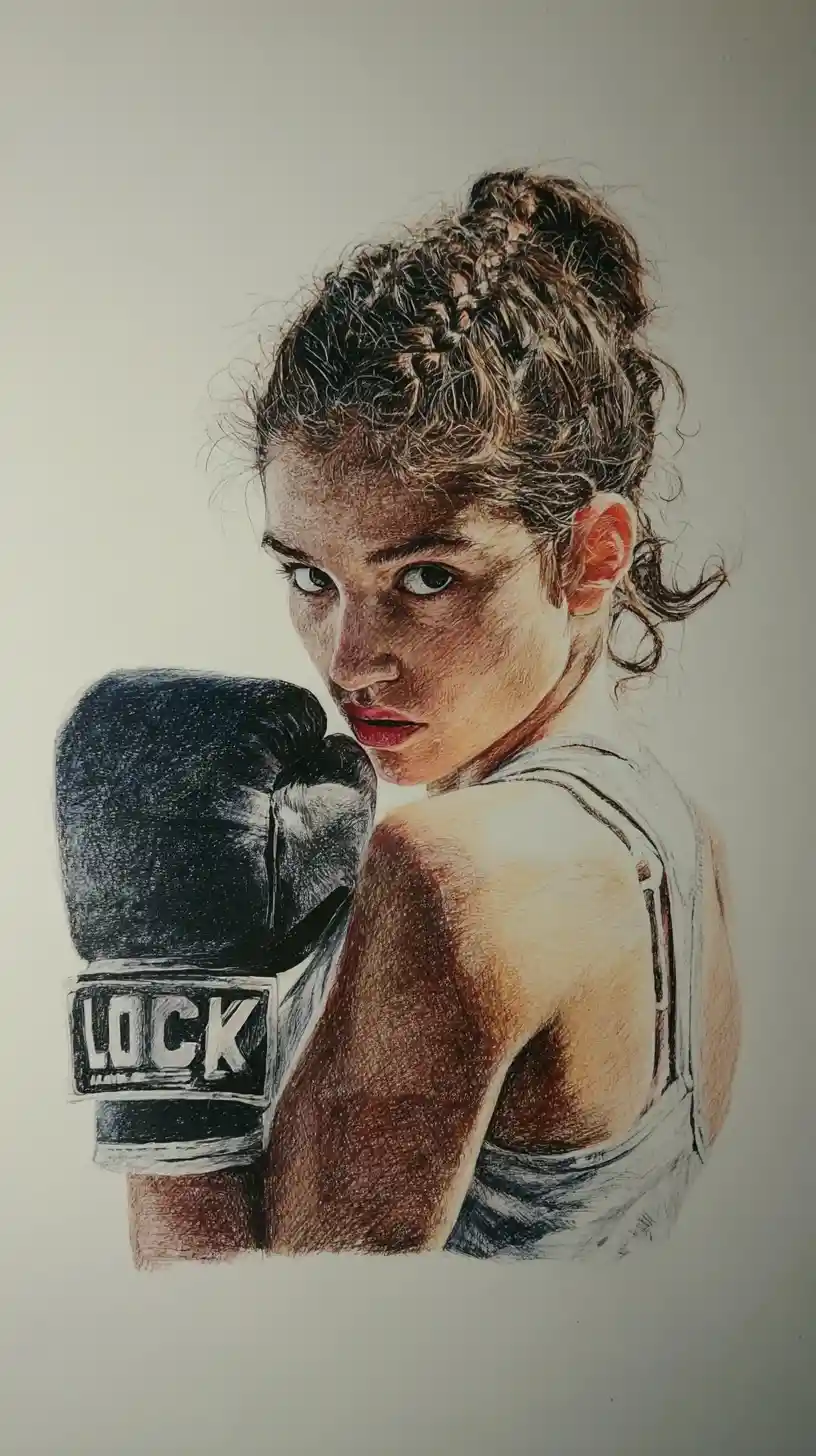 Intense female boxer portrait in dramatic close up view
