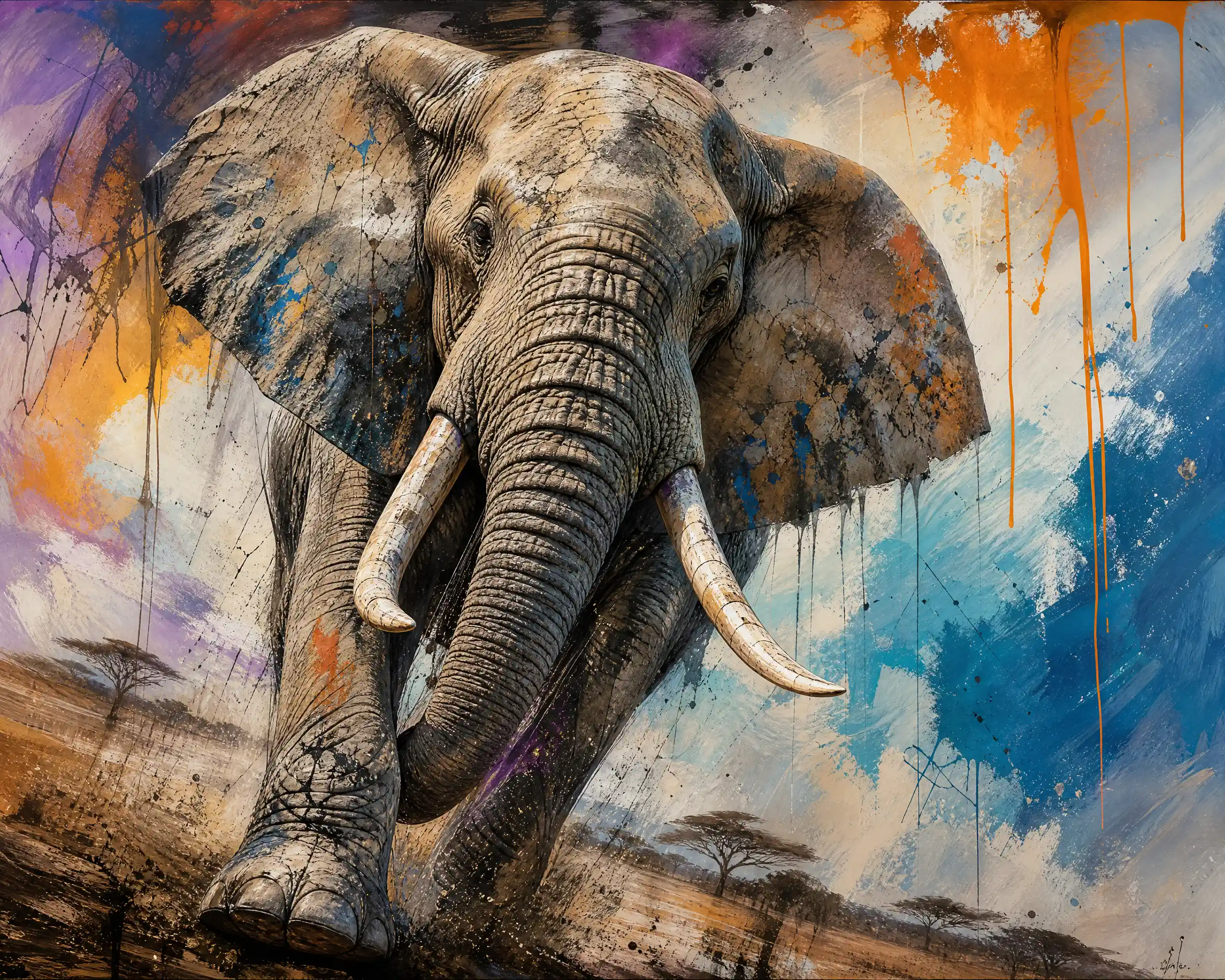 Expressive low angle digital painting of a majestic elephant