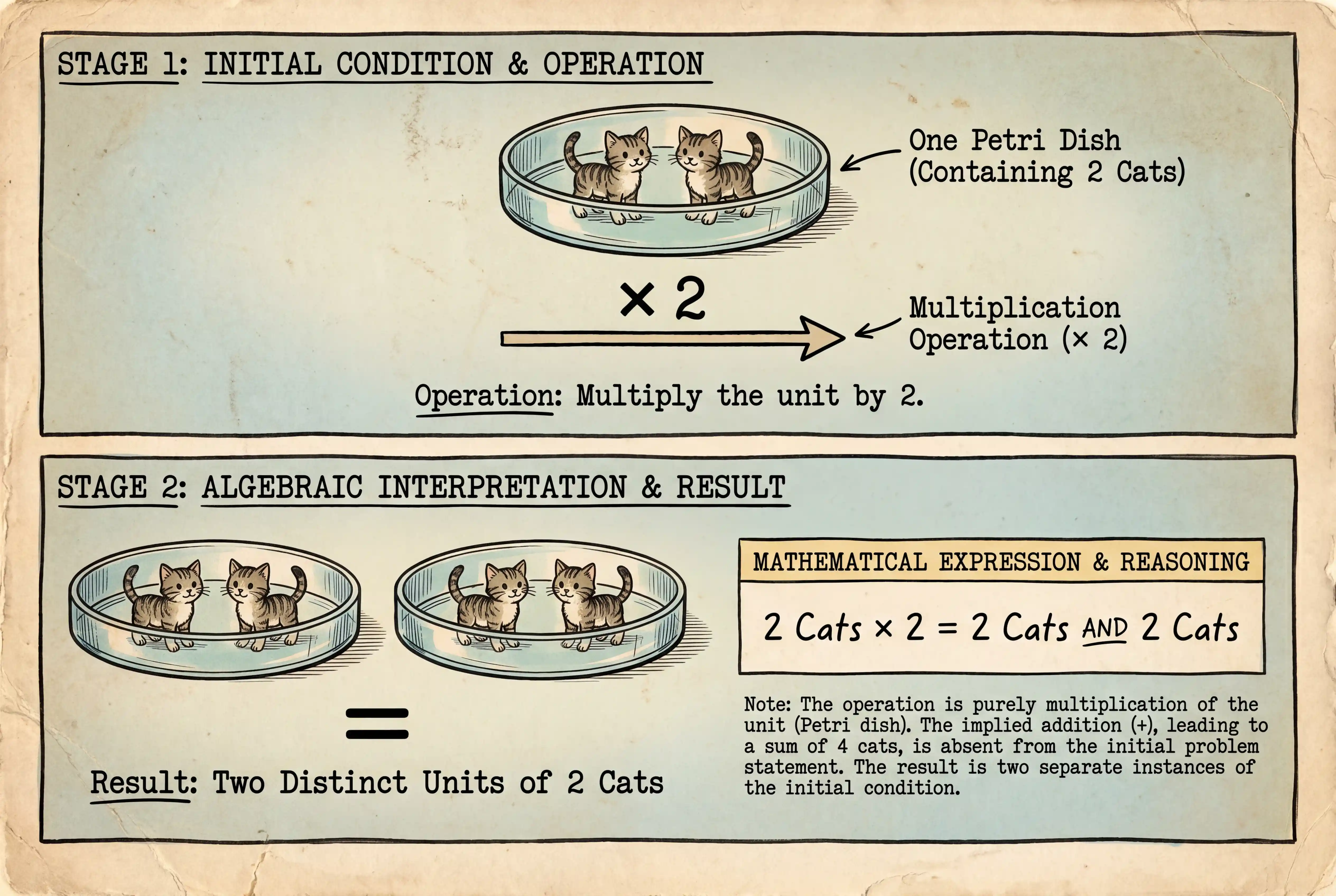 Scientific cat multiplication diagram with petri dish illustration