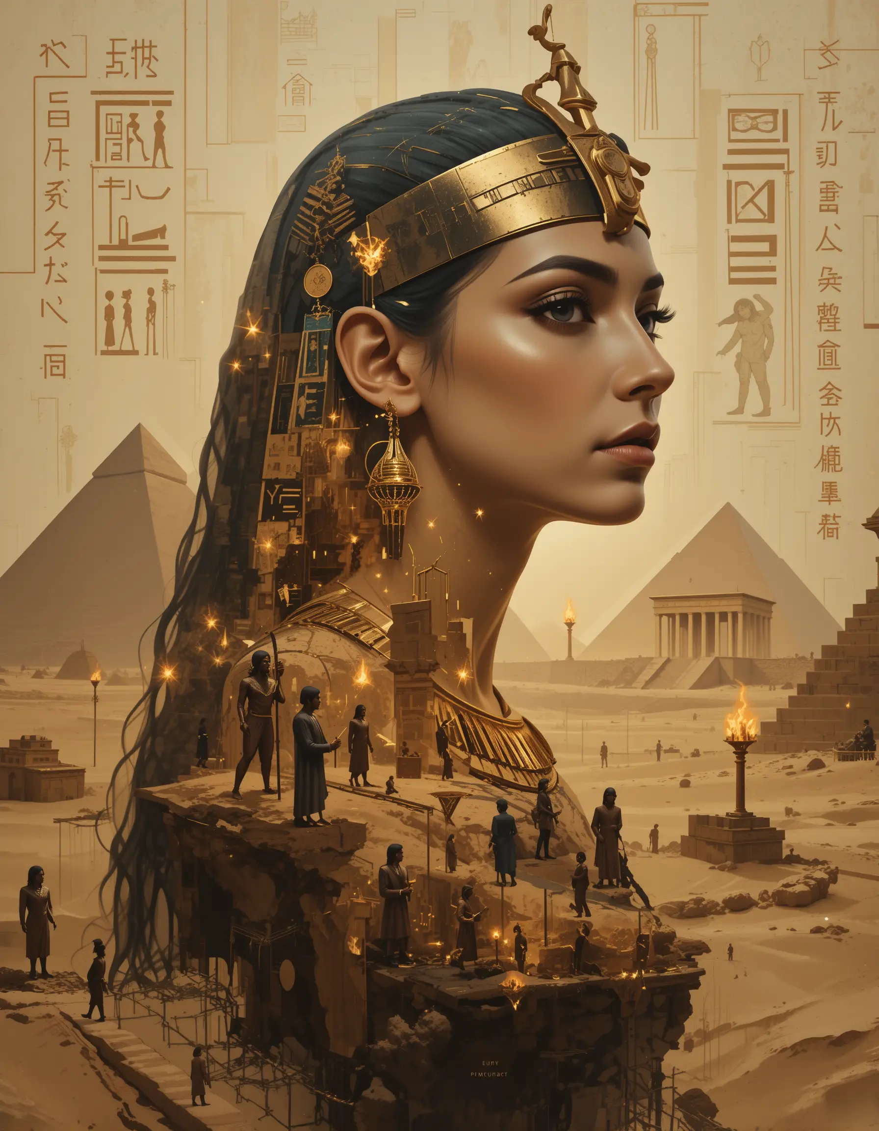 Ritratto a impasto di Cleopatra in un paesaggio dell’antico Egitto